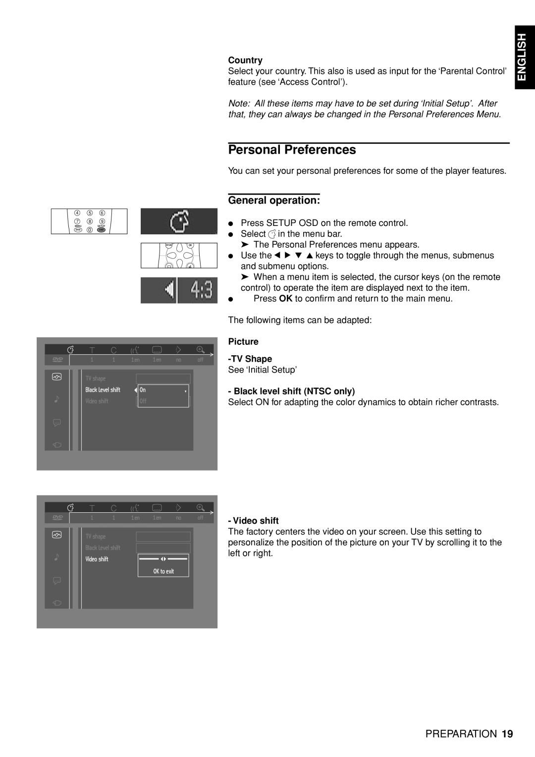 Marantz DV4100 manual Personal Preferences, General operation 