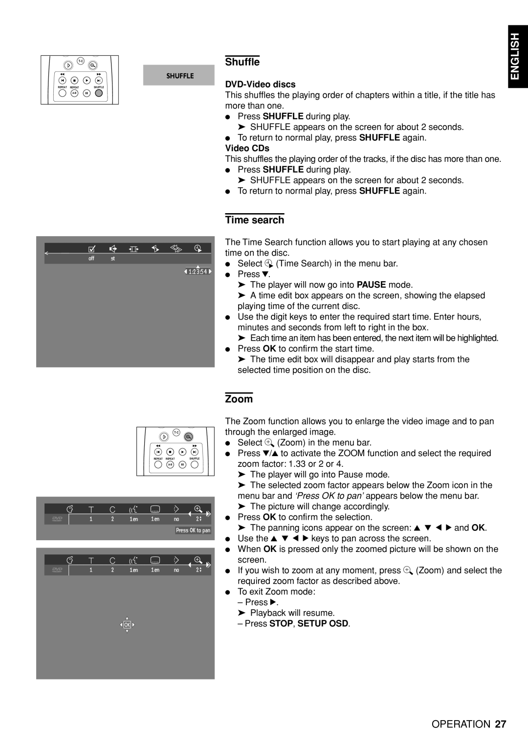 Marantz DV4100 manual Shuffle, Time search, Zoom 