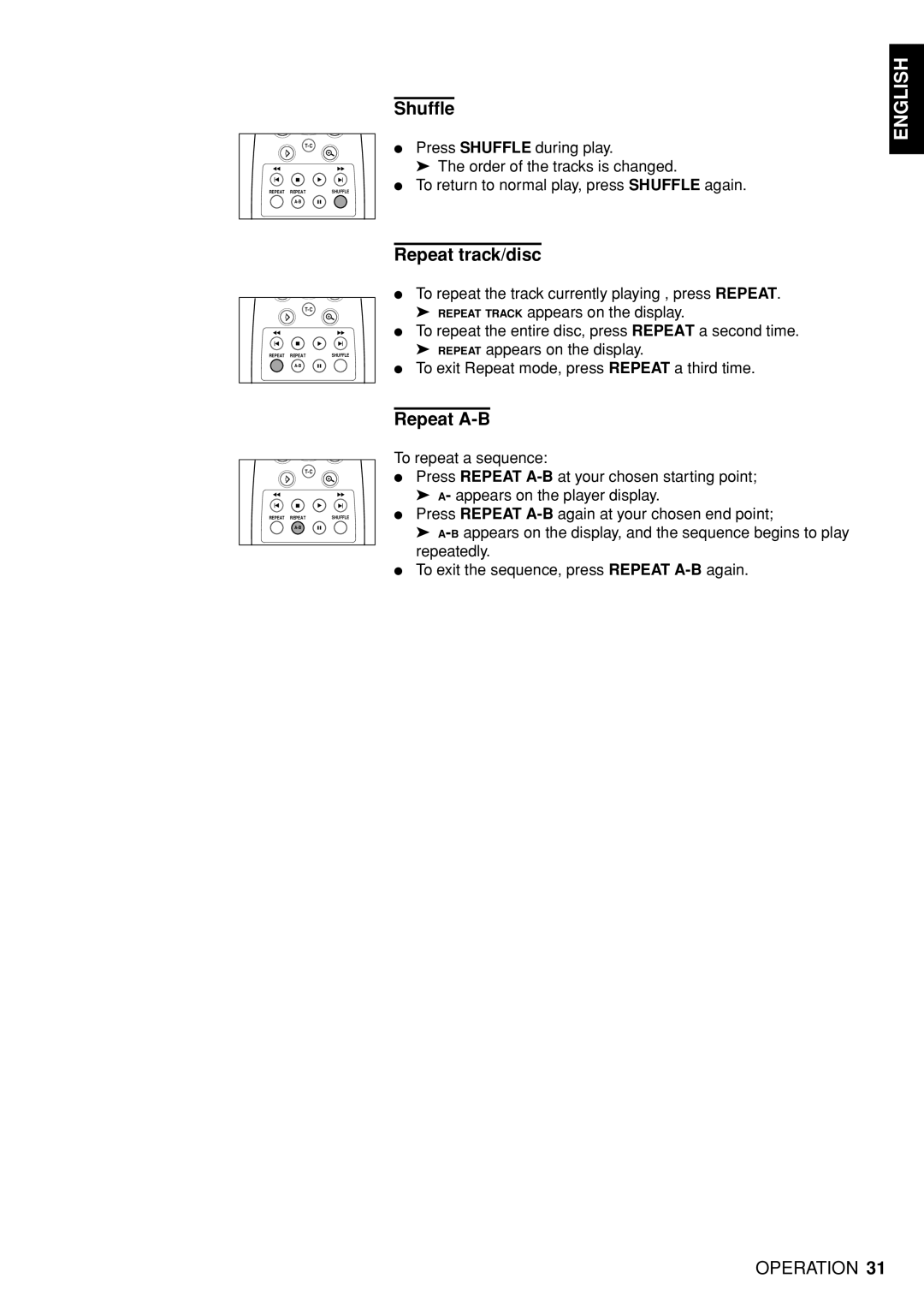 Marantz DV4100 manual Shuffle, Repeat track/disc 