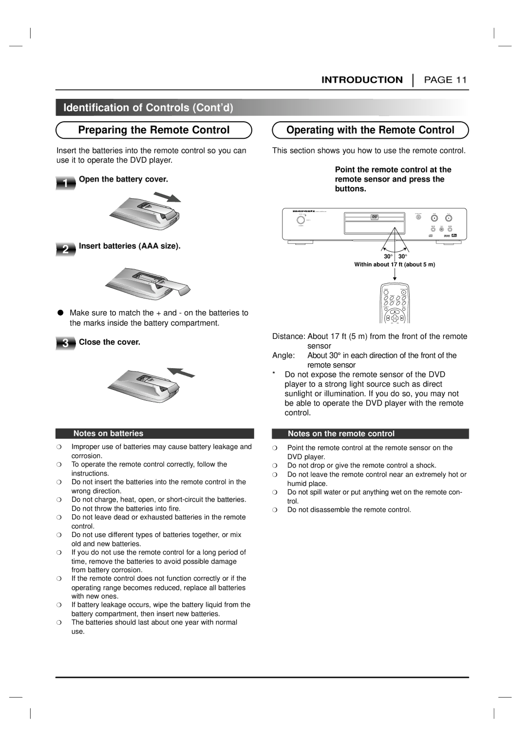 Marantz DV4200 Preparing the Remote Control, Operating with the Remote Control, Open the battery cover, Close the cover 