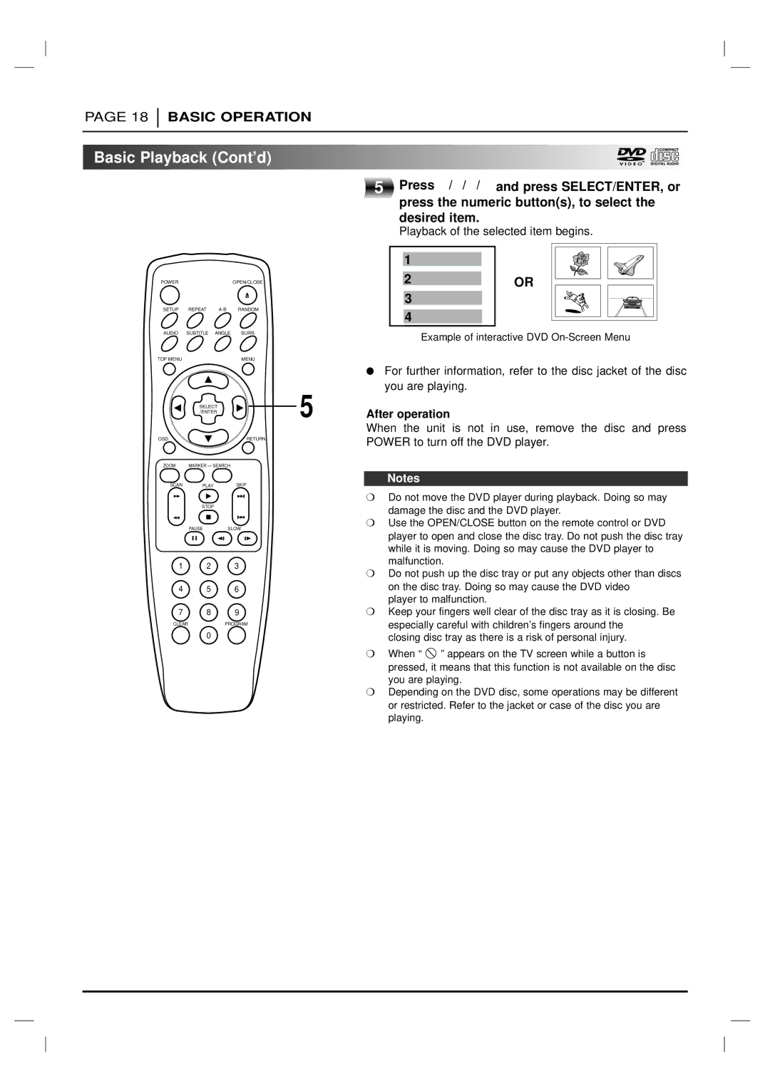 Marantz DV4200 manual Basic Playback Cont’d, After operation 