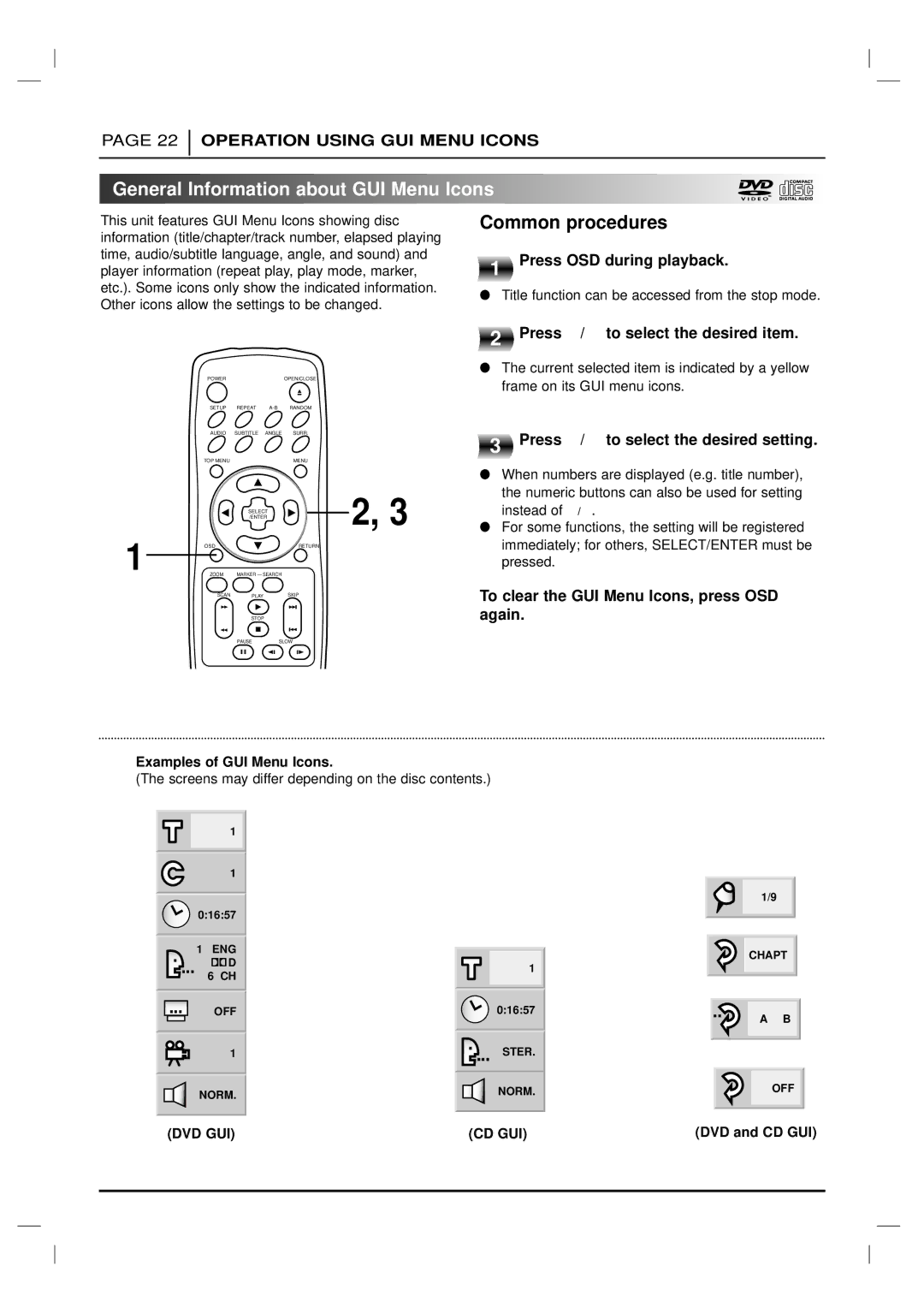 Marantz DV4200 manual General Information about GUI Menu Icons, Common procedures 