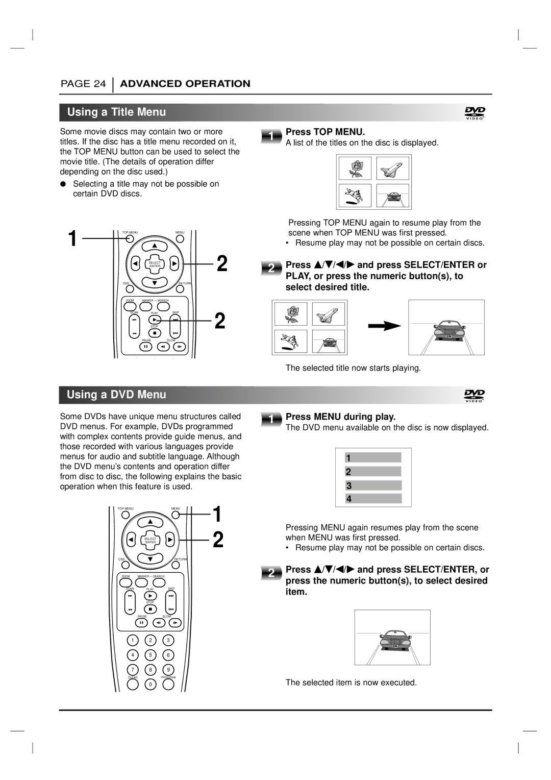 Marantz DV4200 manual Using a Title Menu, Using a DVD Menu 