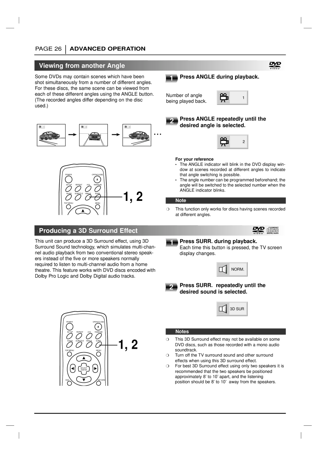 Marantz DV4200 manual Viewing from another Angle, Producing a 3D Surround Effect 