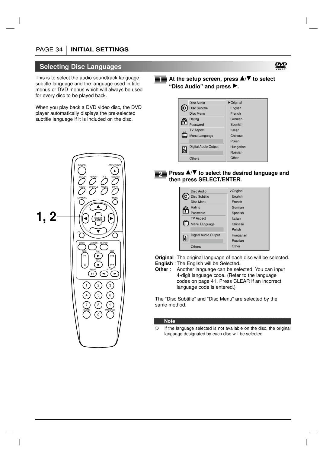 Marantz DV4200 manual Selecting Disc Languages 