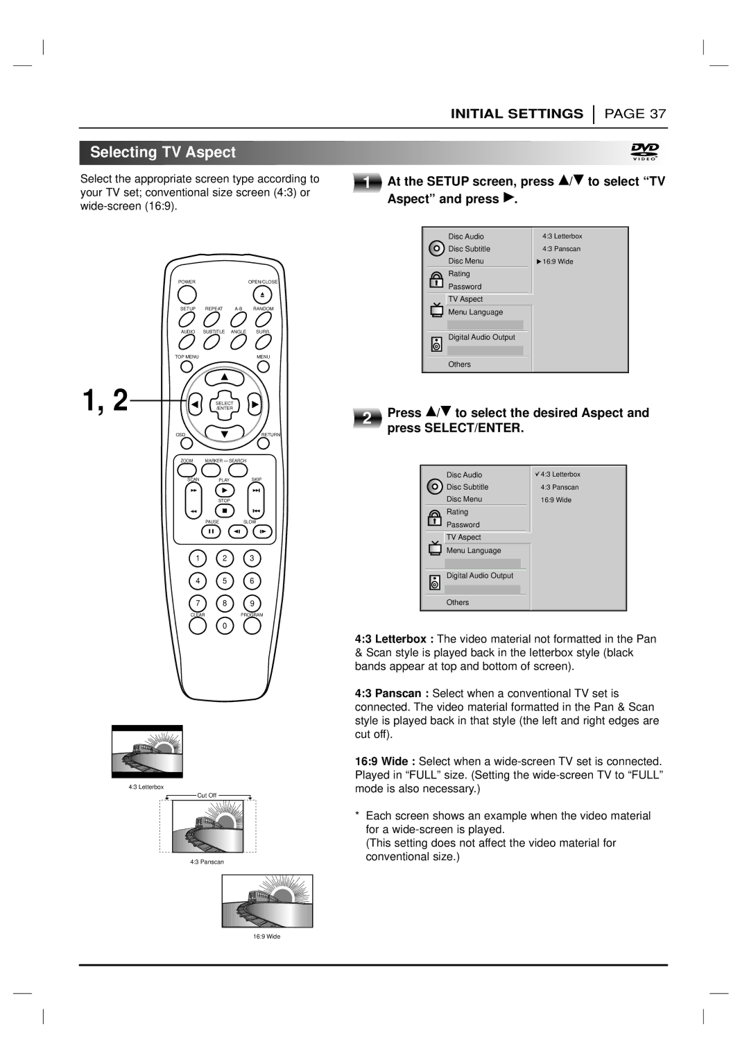 Marantz DV4200 manual Selecting TV Aspect 