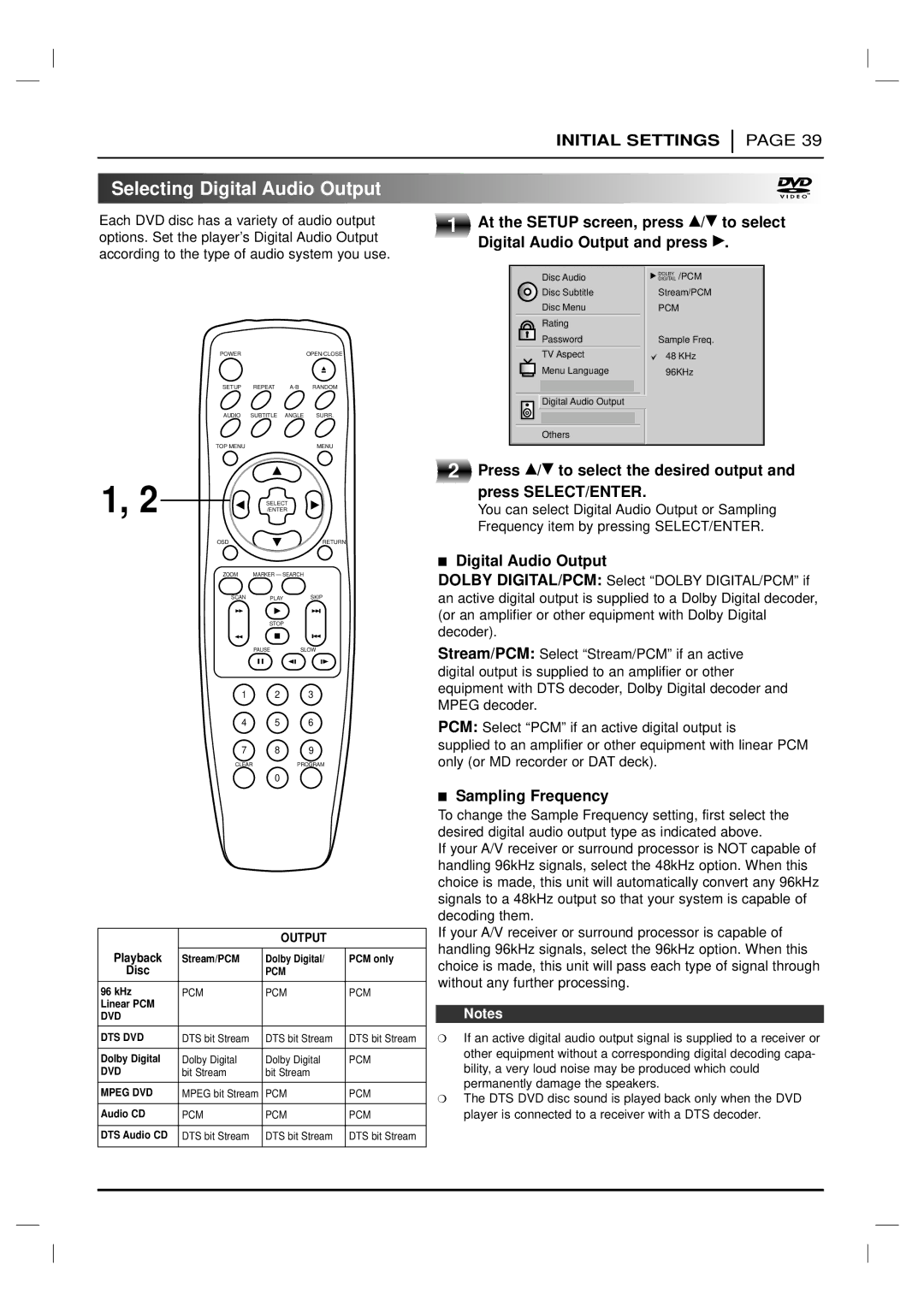 Marantz DV4200 manual Selecting Digital Audio Output, Sampling Frequency 