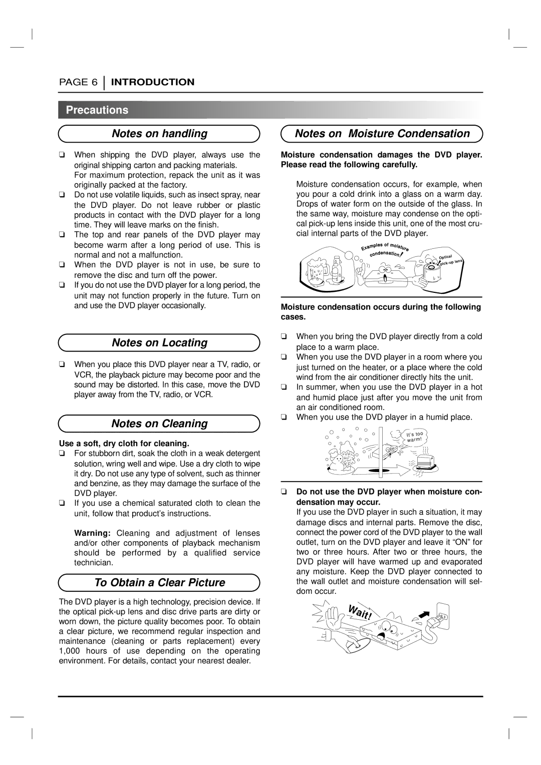 Marantz DV4200 Precautions, Use a soft, dry cloth for cleaning, Moisture condensation occurs during the following cases 