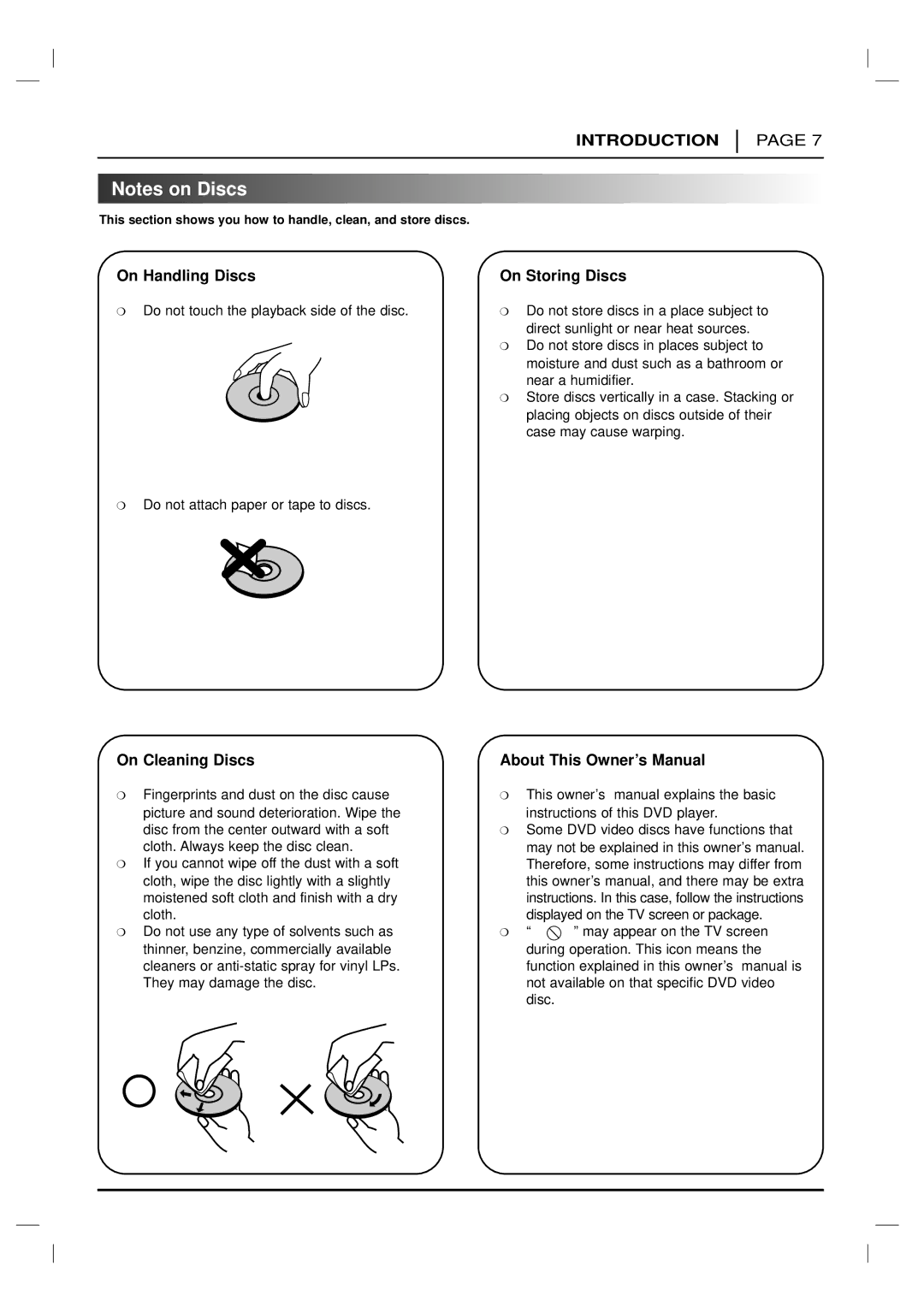 Marantz DV4200 manual On Handling Discs On Storing Discs, On Cleaning Discs 