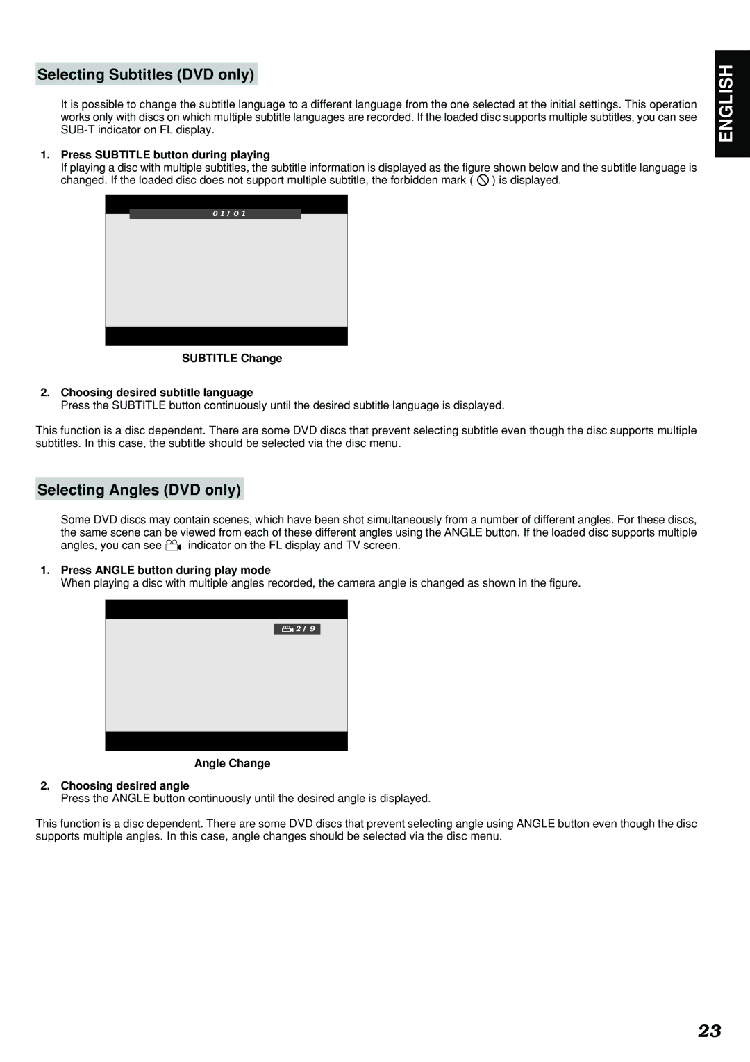 Marantz DV4300 manual Selecting Subtitles DVD only, Selecting Angles DVD only 