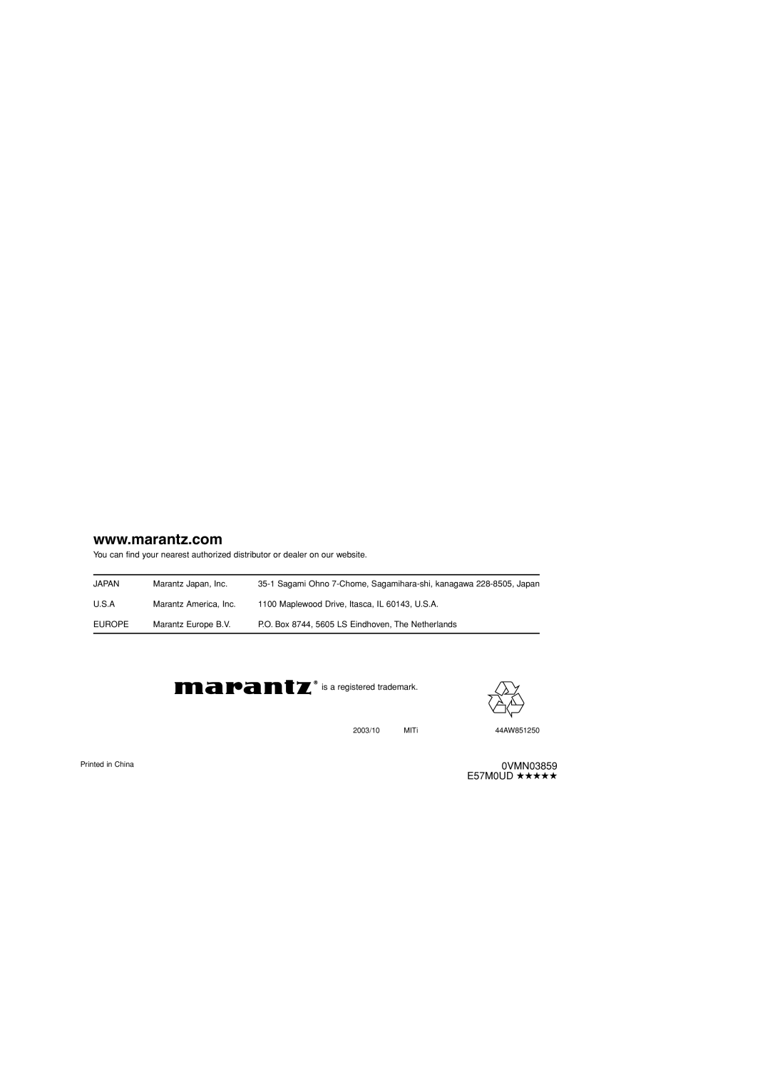 Marantz DV4400 manual 0VMN03859 