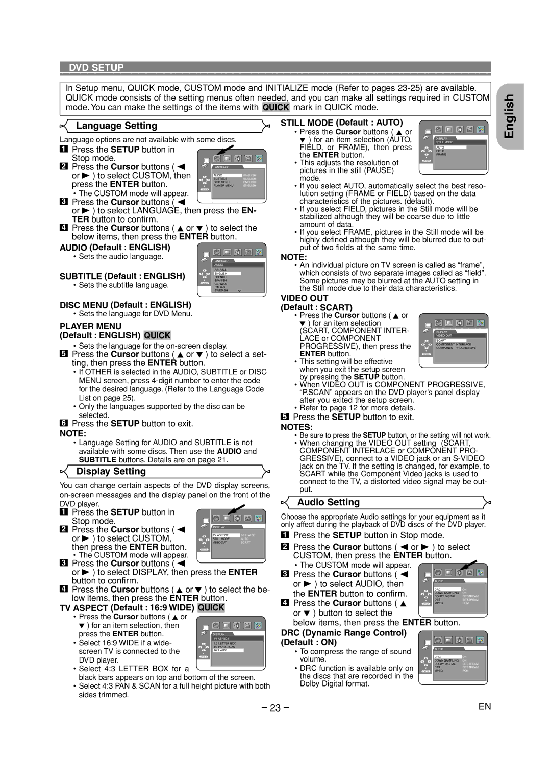 Marantz DV4600 manual DVD Setup, Language Setting, Display Setting, Audio Setting 