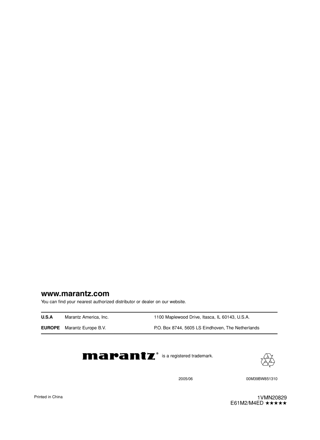 Marantz DV4600 manual Europe 