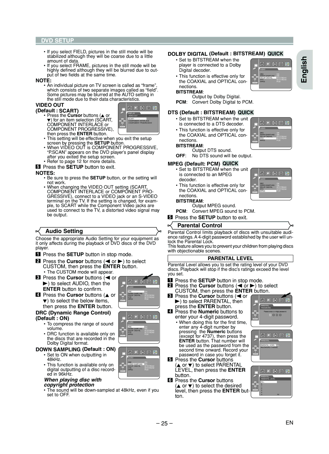 Marantz DV4610 manual Audio Setting, Parental Control, Parental Level 