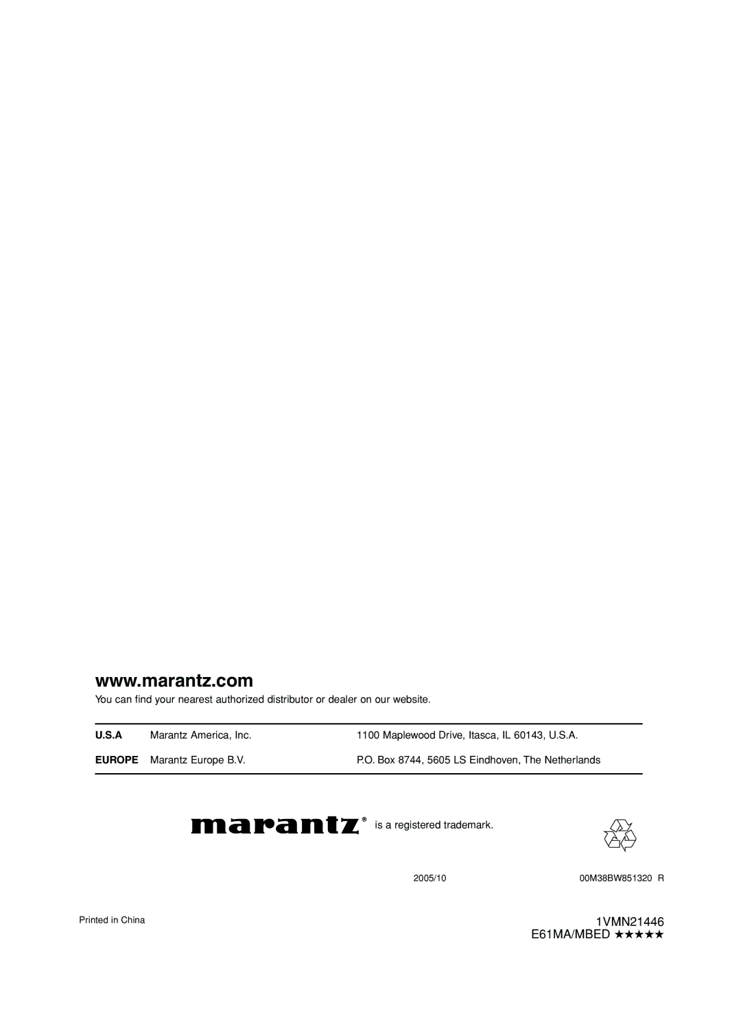 Marantz DV4610 manual Europe 