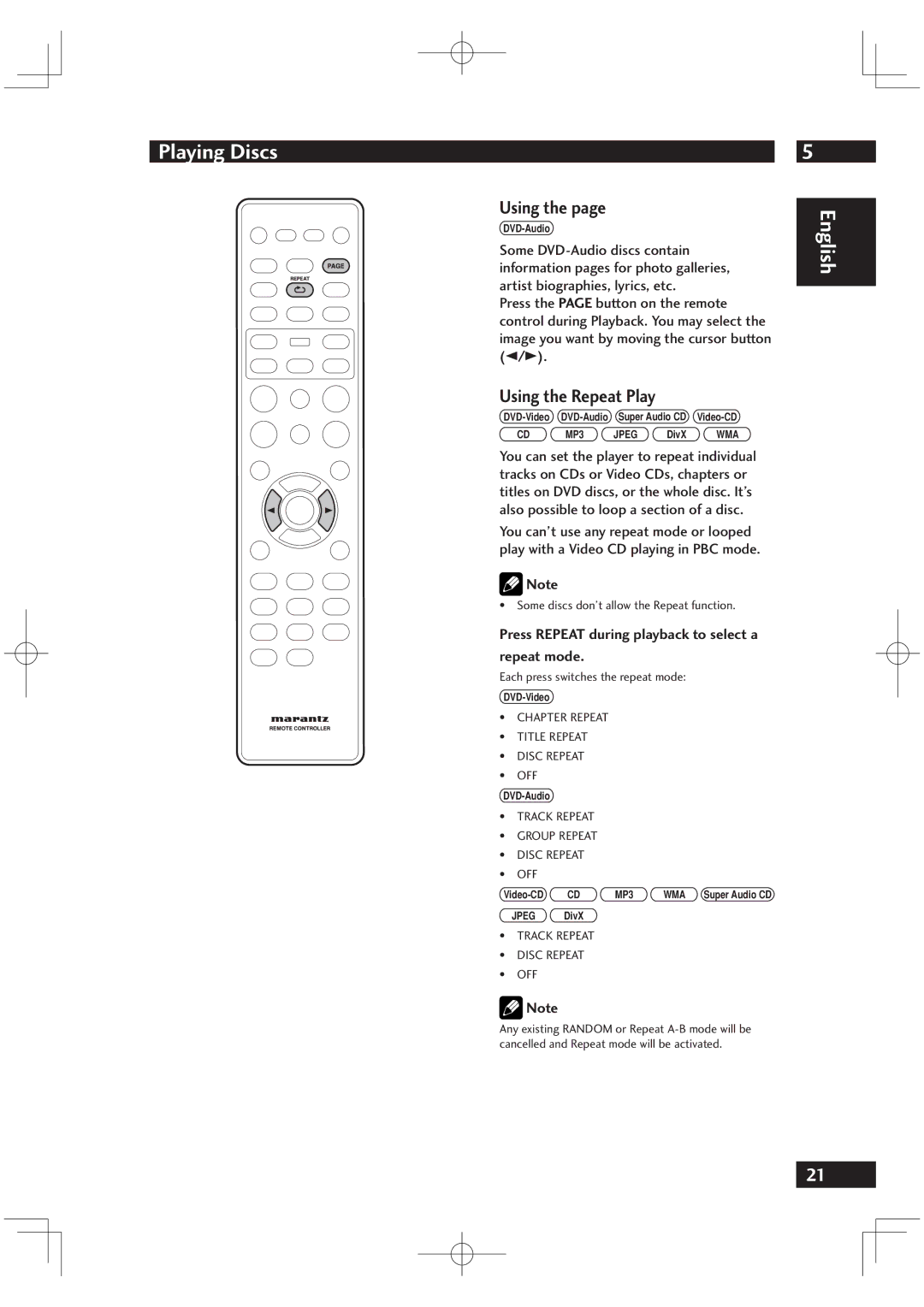 Marantz DV6001 manual Using the Repeat Play, Repeat mode, Each press switches the repeat mode 