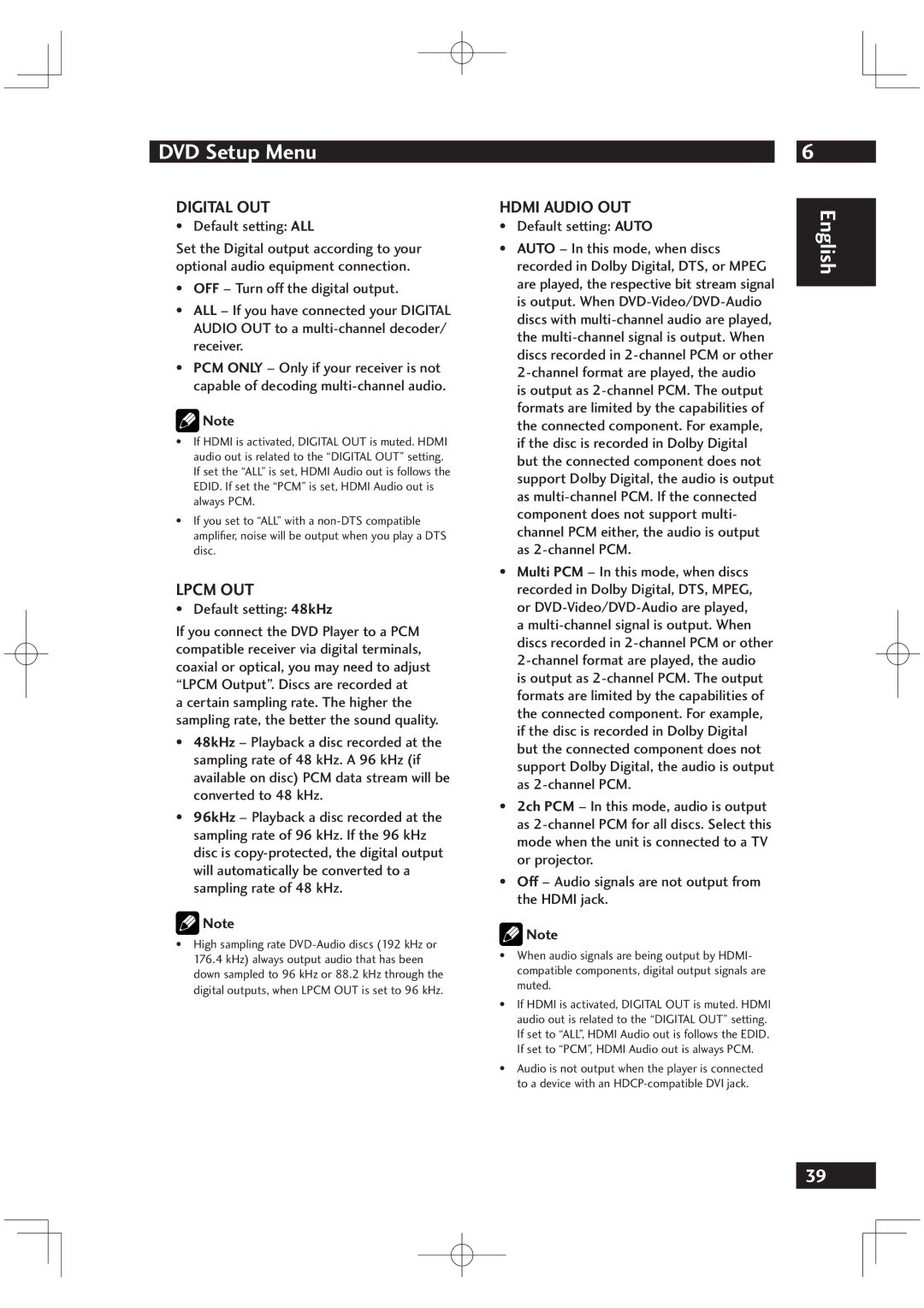 Marantz DV6001 manual Digital OUT, Lpcm OUT, Hdmi Audio OUT 