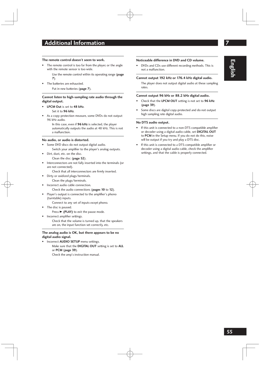 Marantz DV6001 manual Cannot output 192 kHz or 176.4 kHz digital audio 