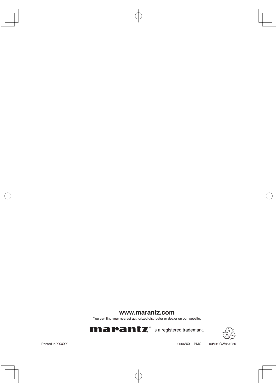 Marantz DV6001 manual Printed 2006/XX PMC 