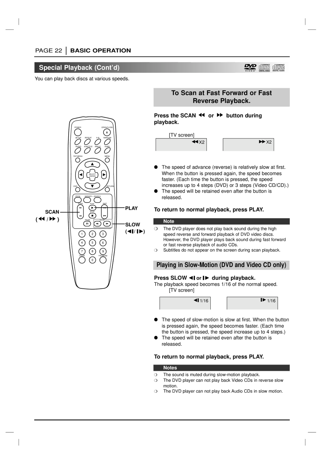 Marantz DV6200 manual Special Playback Cont’d, To Scan at Fast Forward or Fast Reverse Playback 