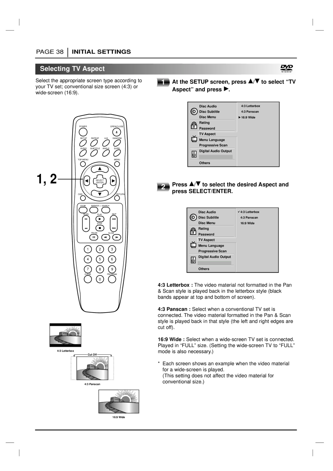 Marantz DV6200 manual Selecting TV Aspect 