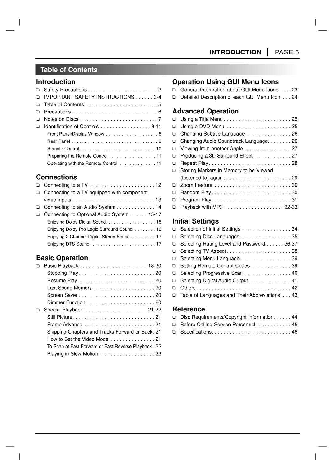 Marantz DV6200 manual Table of Contents 