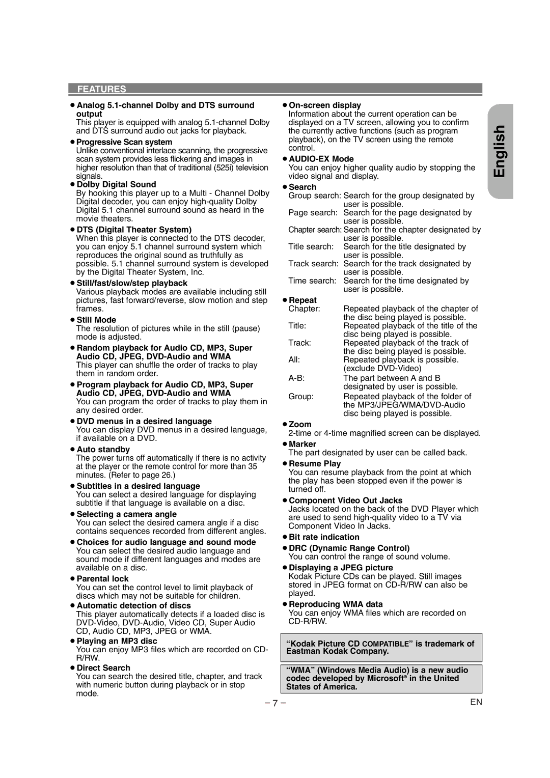 Marantz DV6500 manual Features 