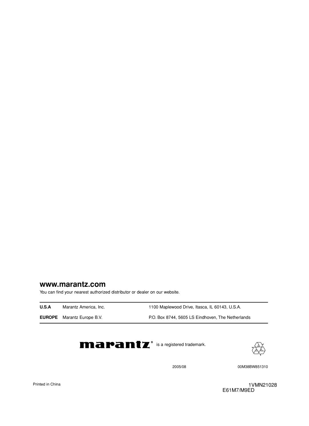 Marantz DV6600 manual Europe 