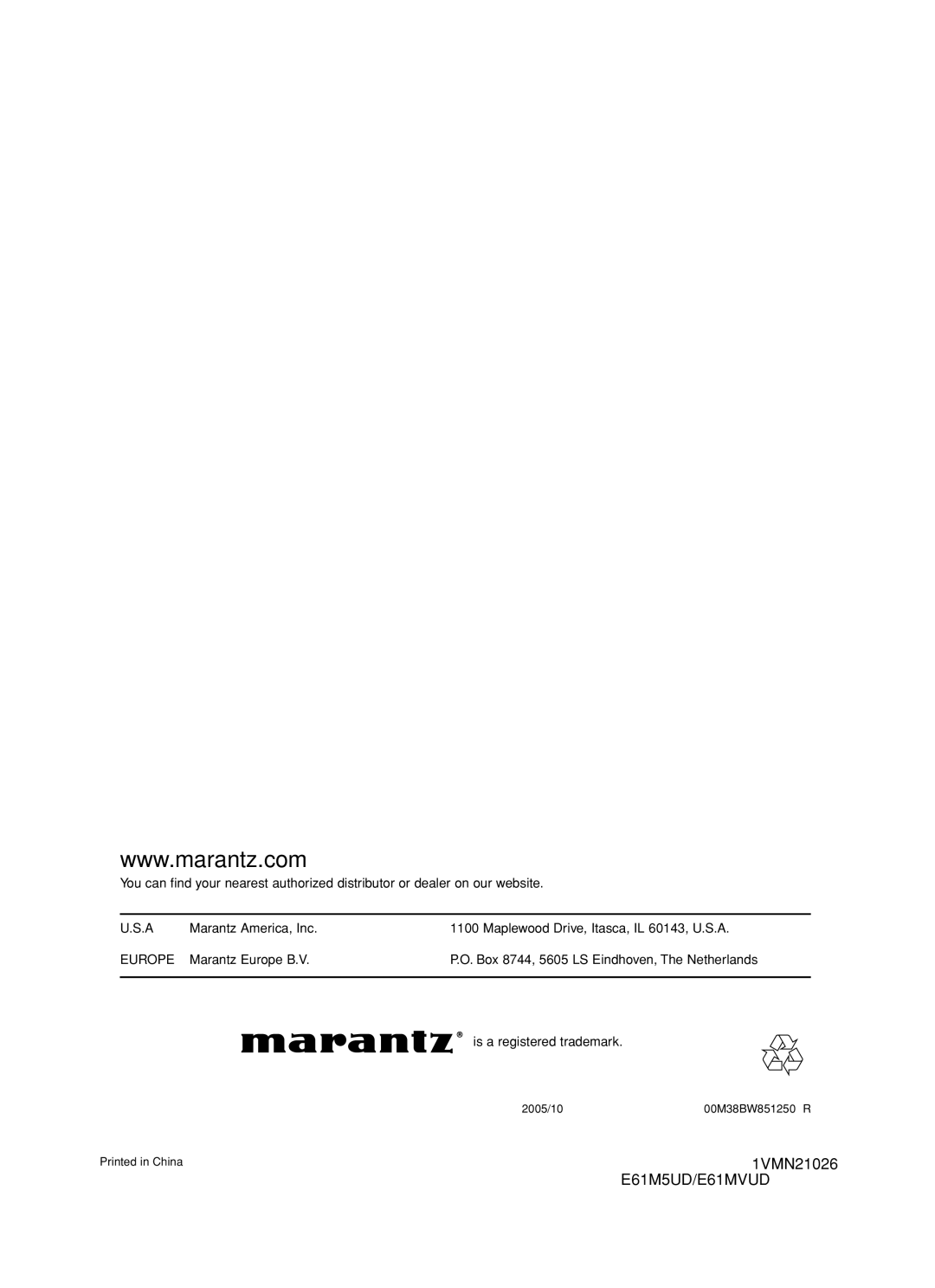 Marantz DV6600 manual Europe 