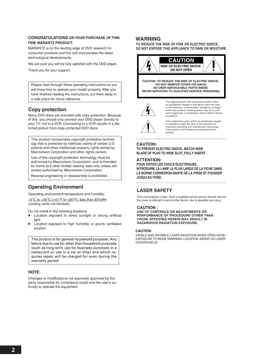 Marantz DV7001 manual Copy protection 