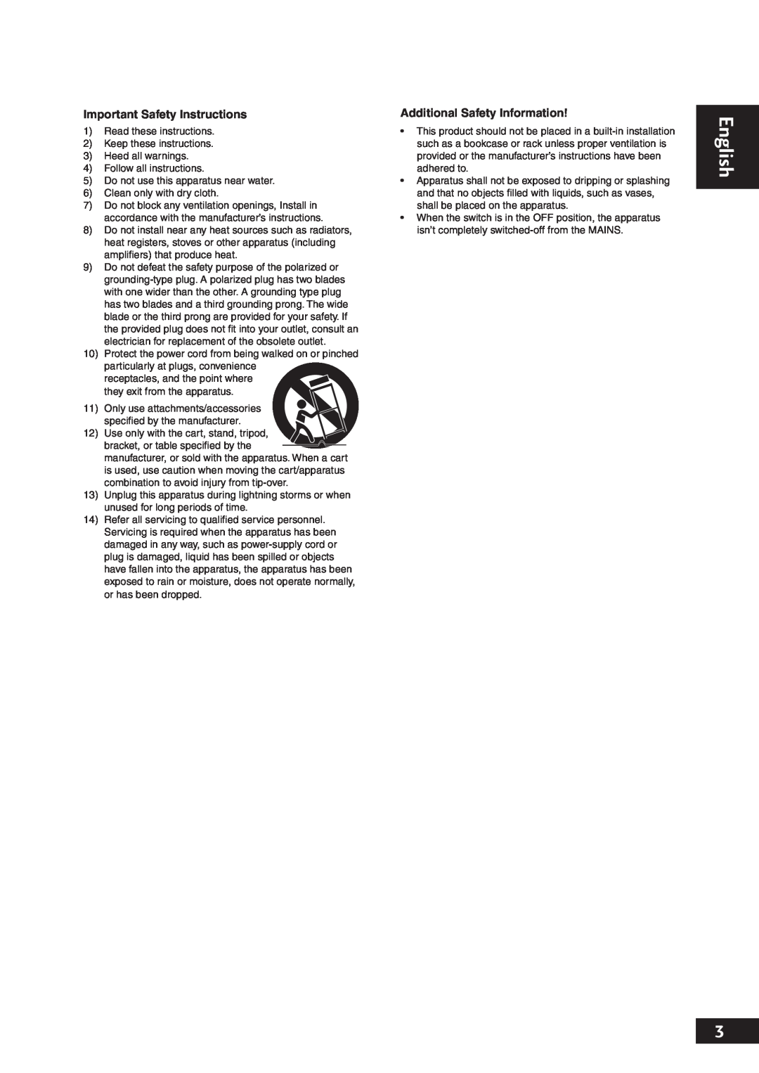 Marantz DV7001 manual English, Important Safety Instructions, Additional Safety Information 