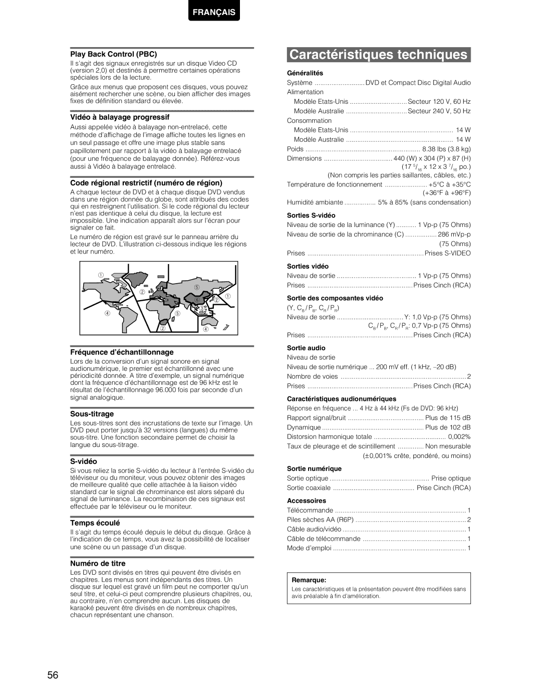 Marantz DV7110 manual Caractéristiques techniques 