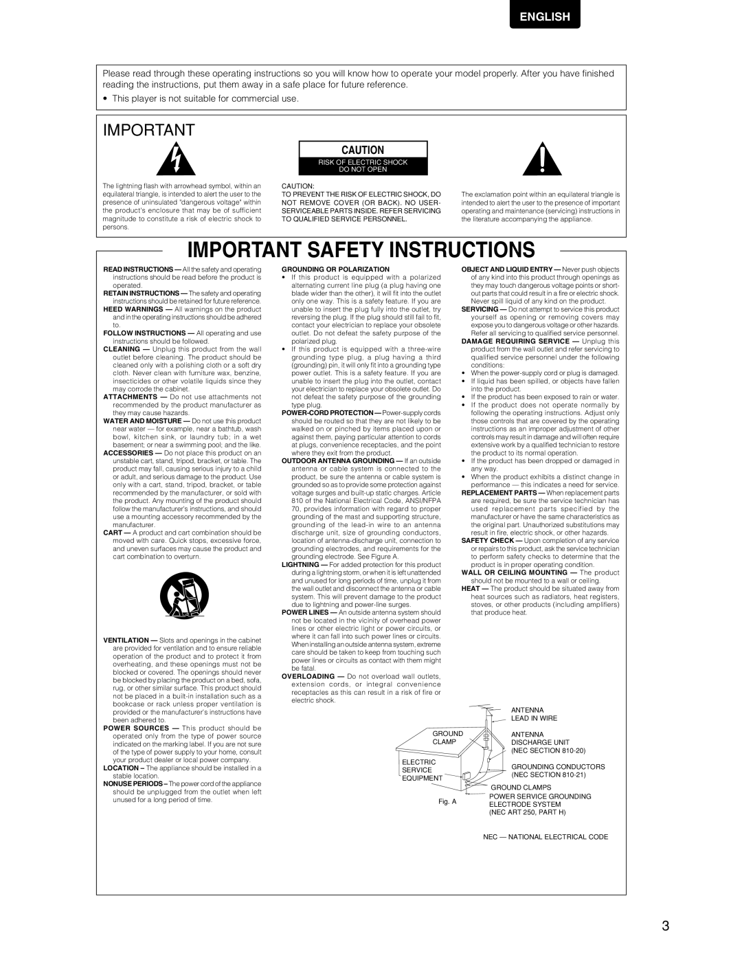 Marantz DV7110 manual Important Safety Instructions 