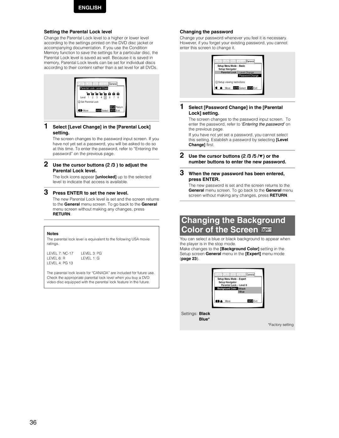 Marantz DV7110 manual Changing the Background Color of the Screen 