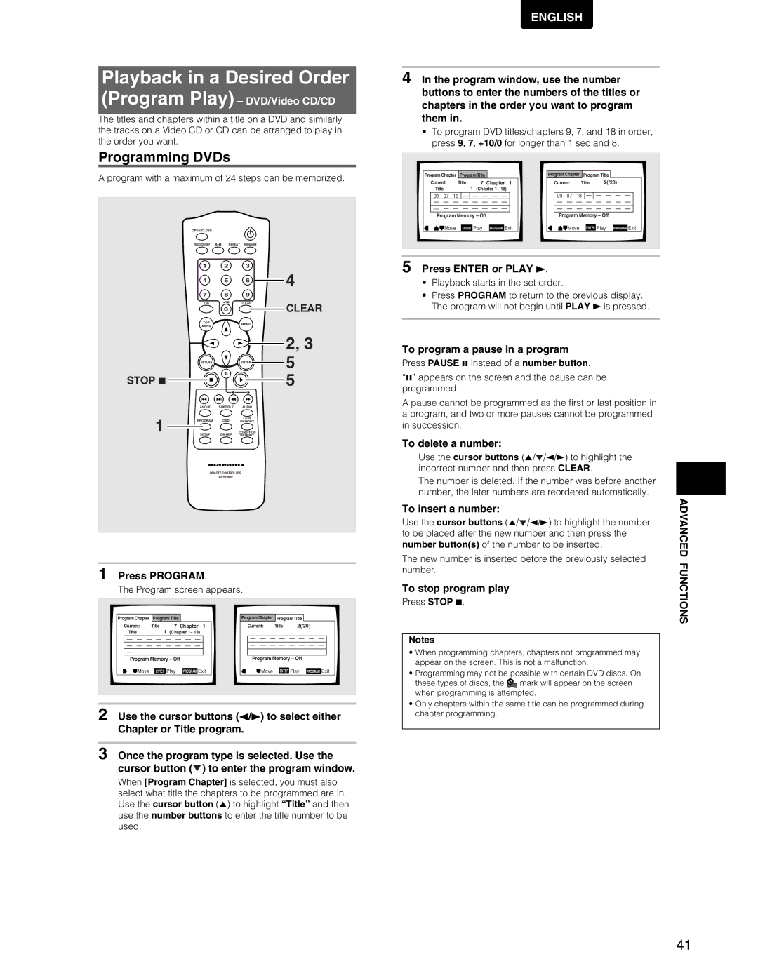 Marantz DV7110 manual Playback in a Desired Order, Programming DVDs, Stop 