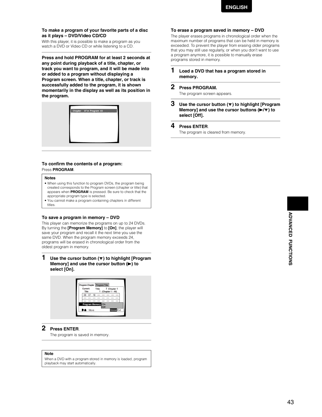 Marantz DV7110 manual To save a program in memory DVD, To erase a program saved in memory DVD, Press Program 