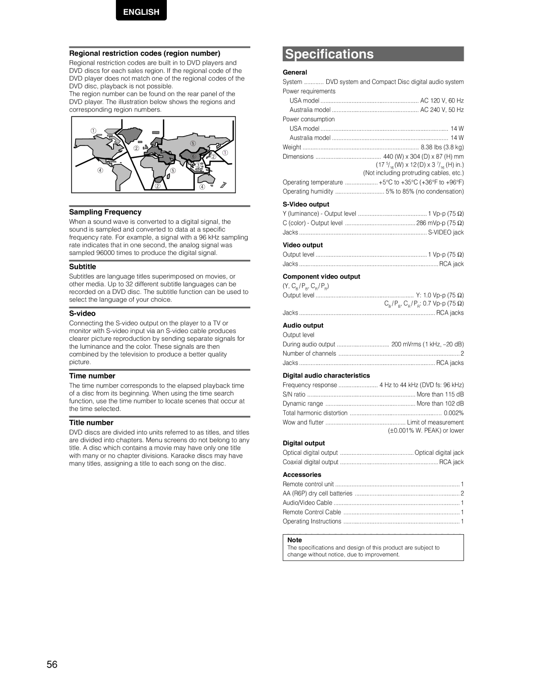 Marantz DV7110 manual Specifications 