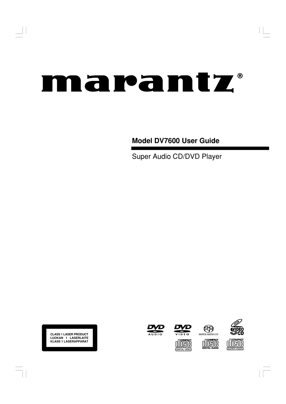 Marantz manual Model DV7600 User Guide 