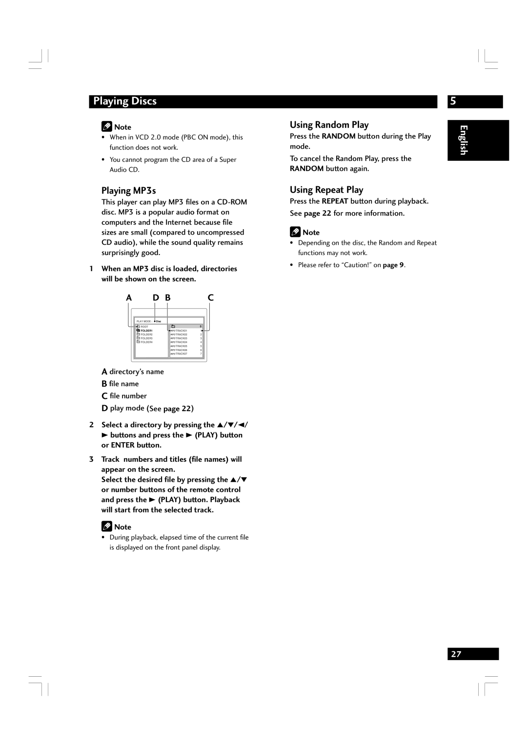 Marantz DV7600 manual Playing MP3s, Using Random Play, Using Repeat Play 