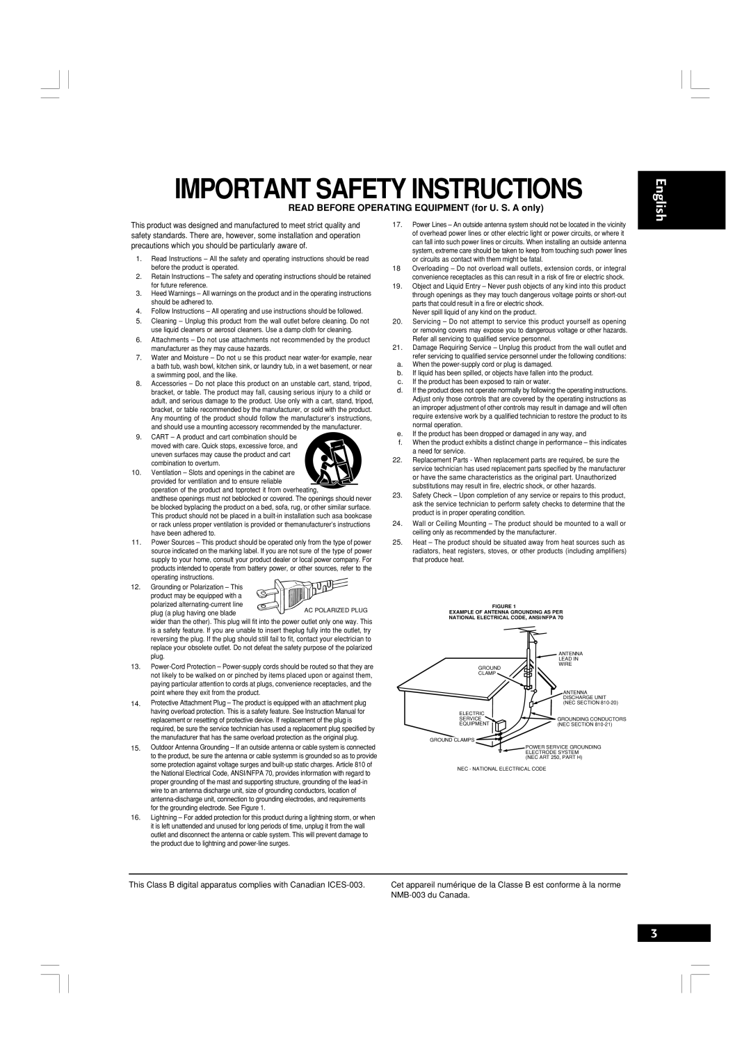 Marantz DV7600 manual Important Safety Instructions 