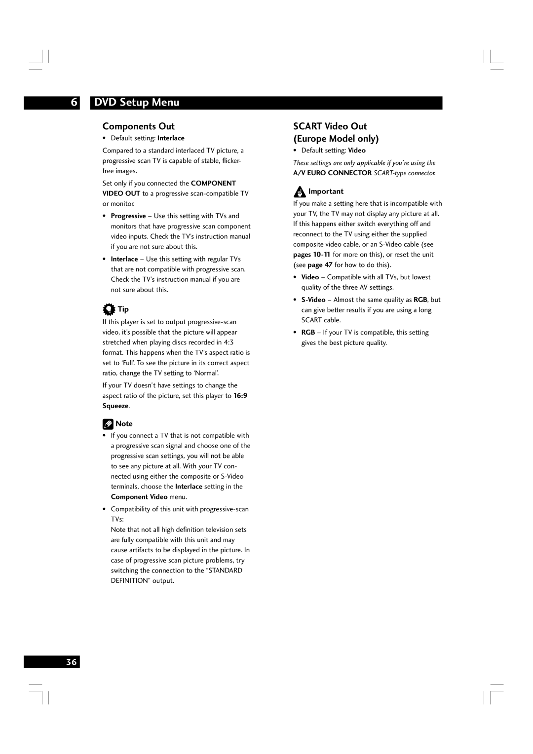 Marantz DV7600 manual Components Out, Compatibility of this unit with progressive-scan TVs, Default setting Video 