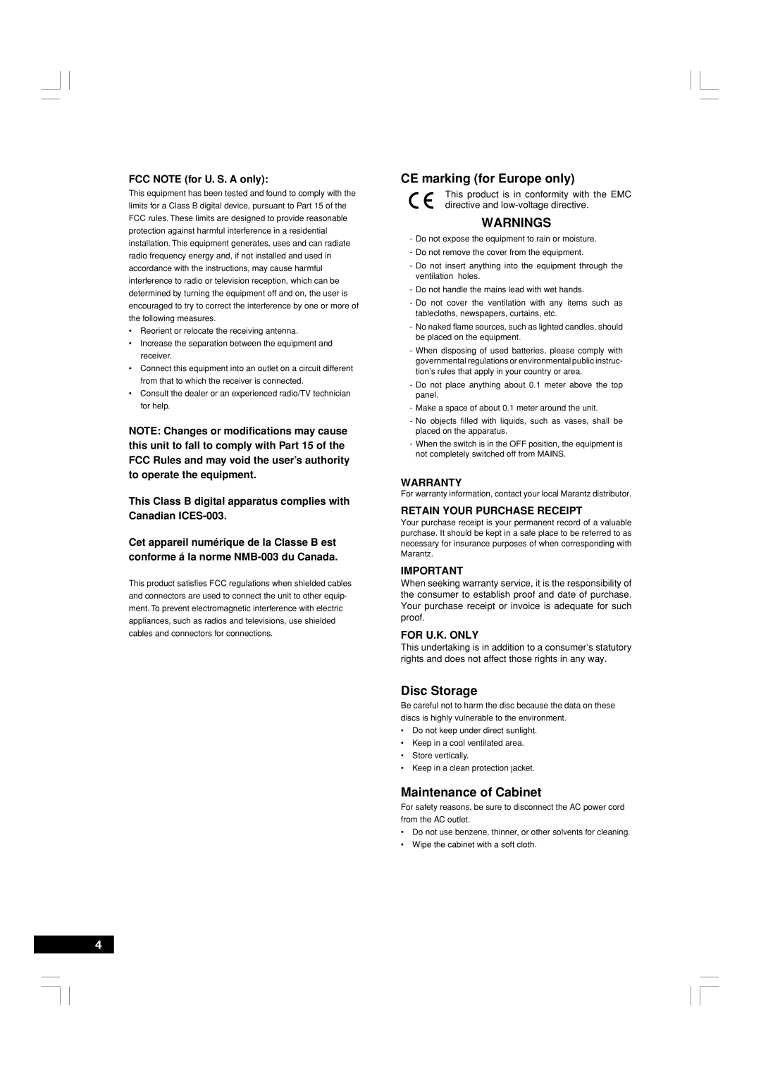 Marantz DV7600 manual CE marking for Europe only 