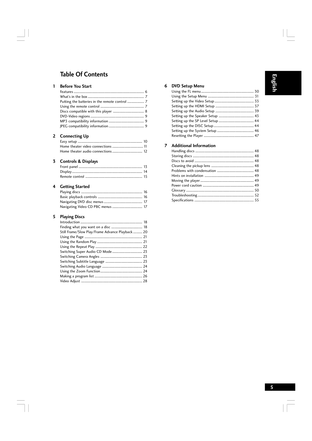 Marantz DV7600 manual Table Of Contents 