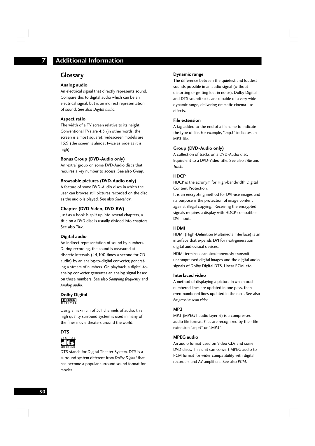 Marantz DV7600 manual Glossary 