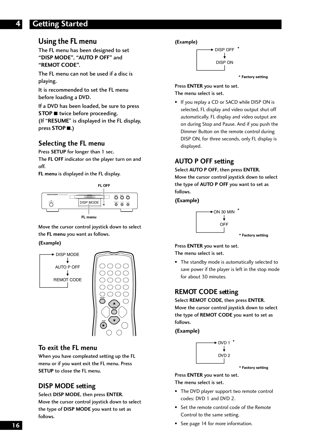 Marantz DV8300 manual Getting Started, Using the FL menu 