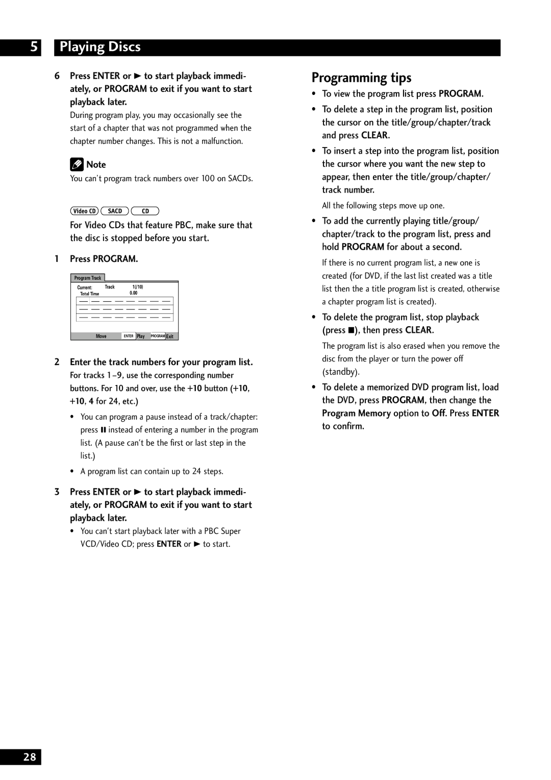 Marantz DV8300 manual Programming tips, Enter the track numbers for your program list 