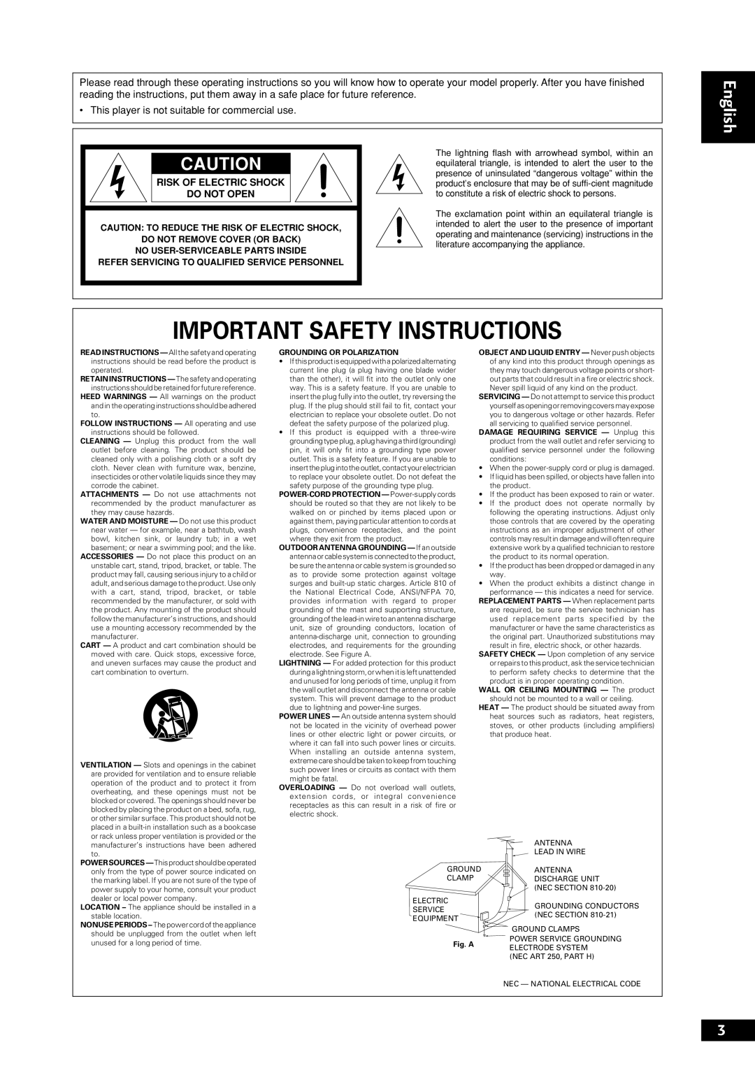 Marantz DV8300 manual Important Safety Instructions 