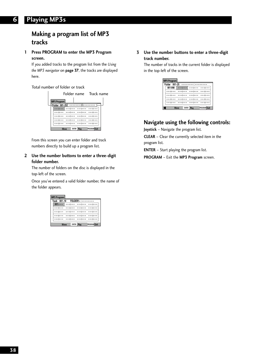 Marantz DV8300 manual Making a program list of MP3 tracks, Press Program to enter the MP3 Program screen 