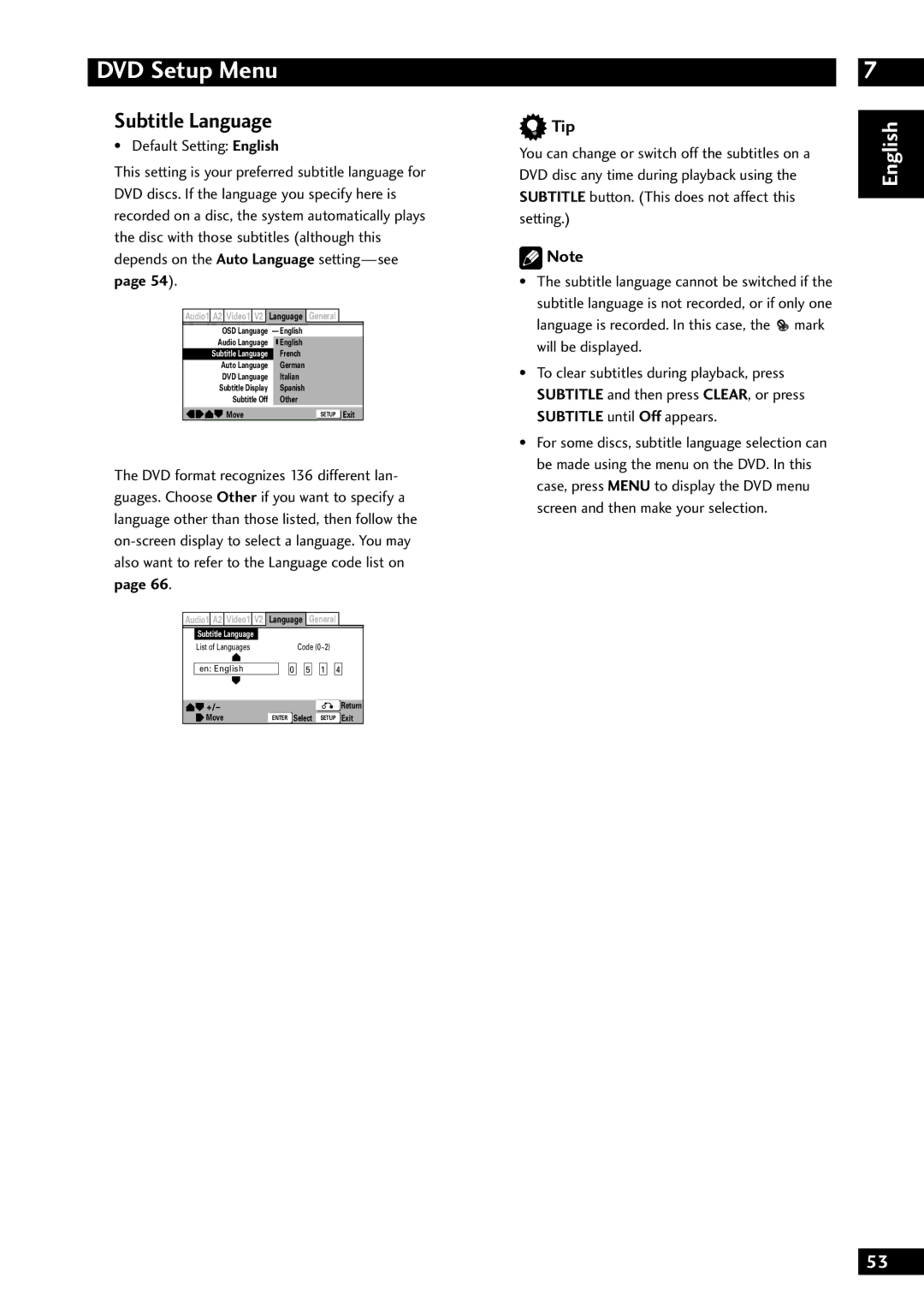 Marantz DV8300 manual Subtitle Language 