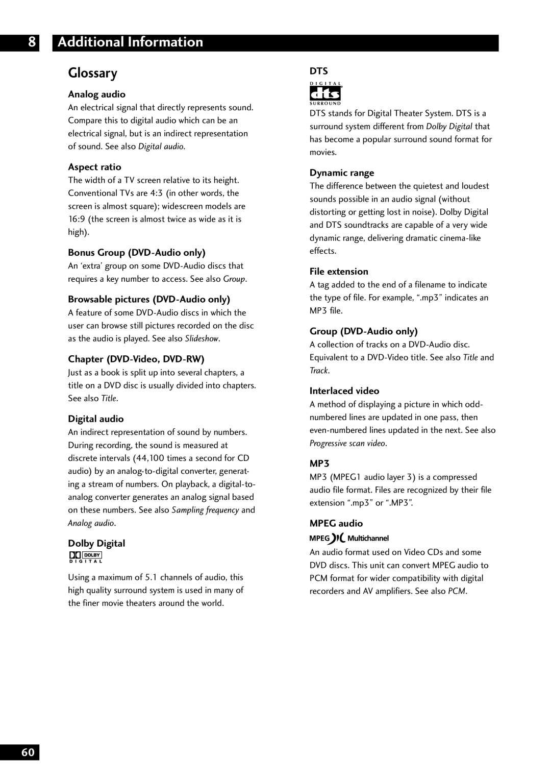 Marantz DV8300 manual Glossary 